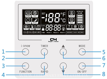 Cooper&Hunter CH-HP3.5SWNK/WT200SW1.5ENK пульт Cooper&Hunter CH-HP3.5SWNK/WT200SW1.5ENK пульт
